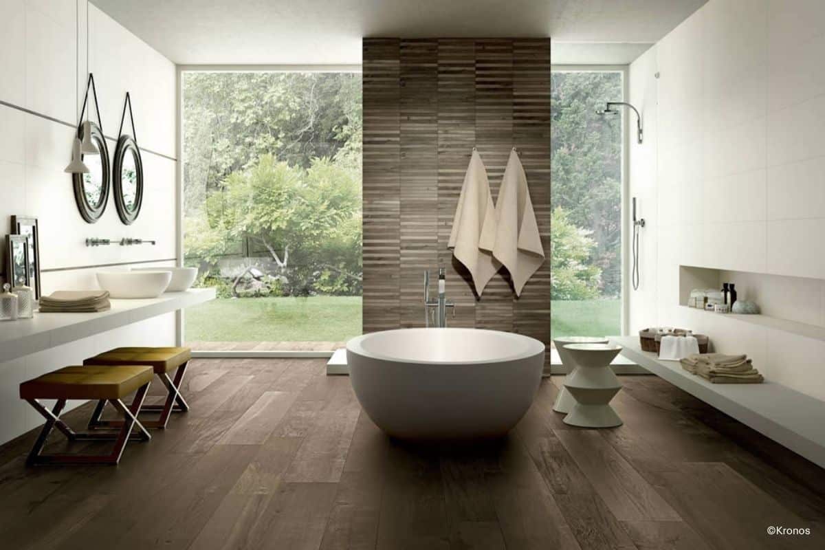 kronos-woodside Badideen mit Kronos Holzoptik-Fliesen der Kollektion Woodside