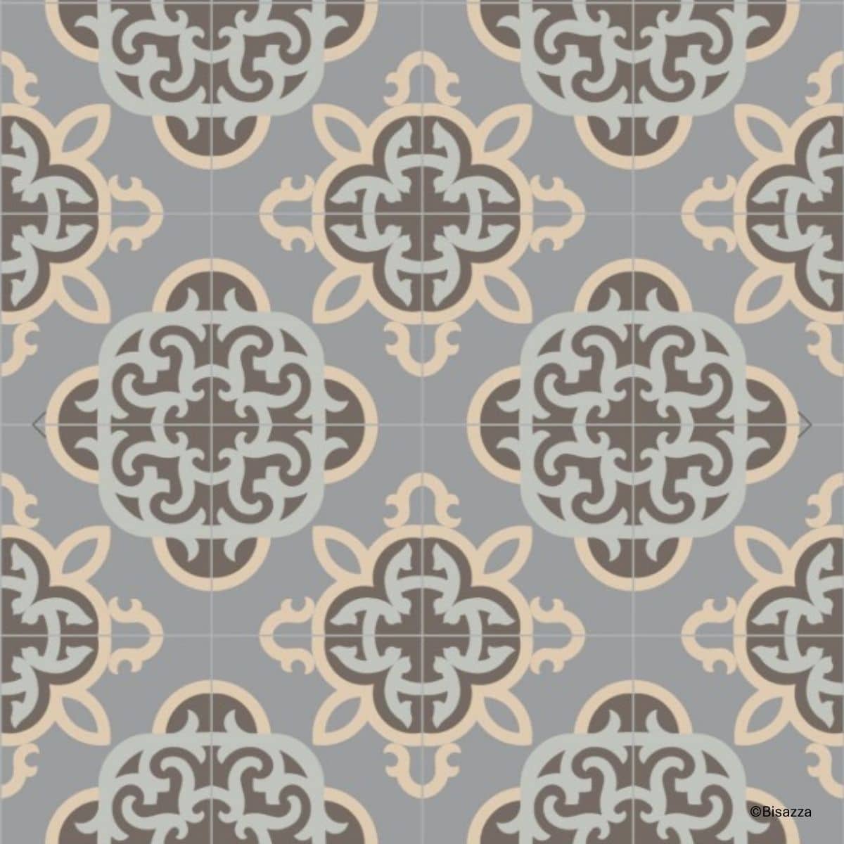 bisazza-clockwork-rhino verspieltes Vintage-Muster der Bisazza Greige, Beige und Grau