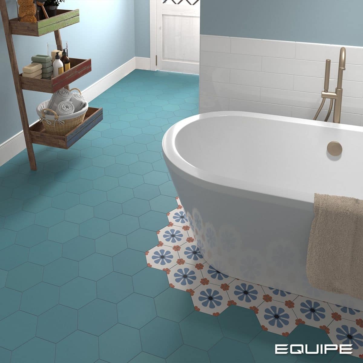 equipe-coimbra-azure-bella-blue Hexagon Bodenfliesen in Türkis
