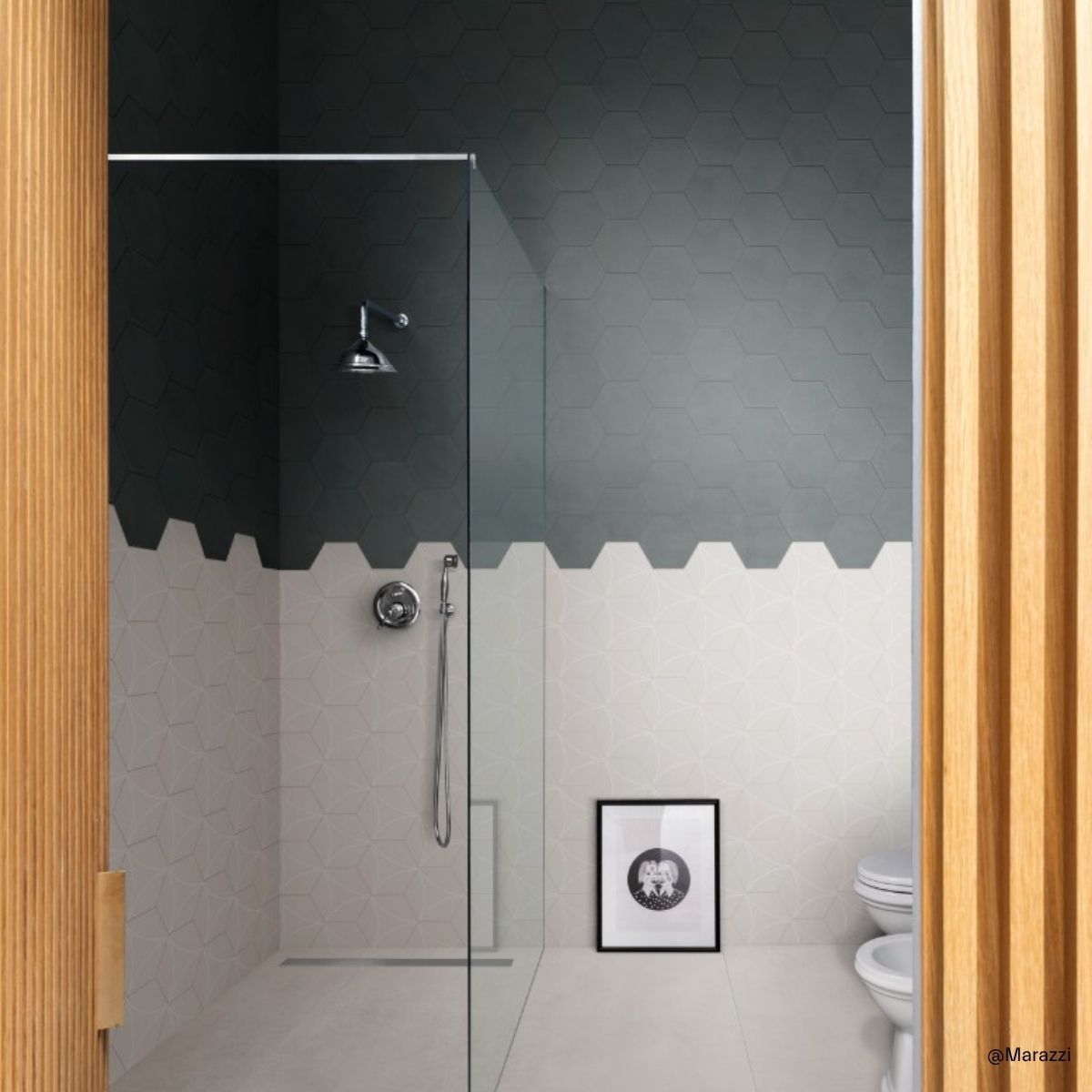 marazzi-cementum-indigo Marazzi Hexagon Fliesen Blau/Grau und Weiß