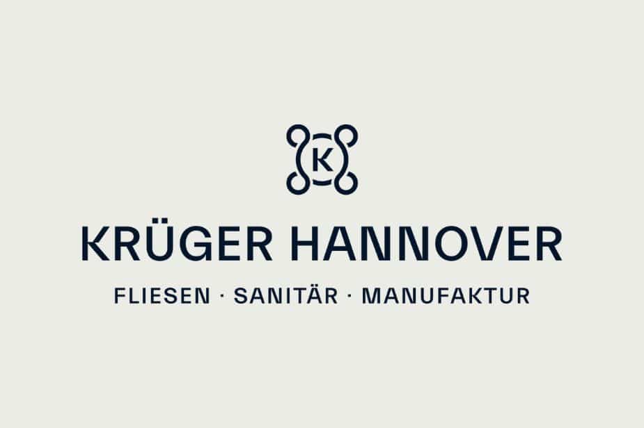 Krüger Hannover Logo mit Leistungen: Fliesen, Sanitär, Manufaktur