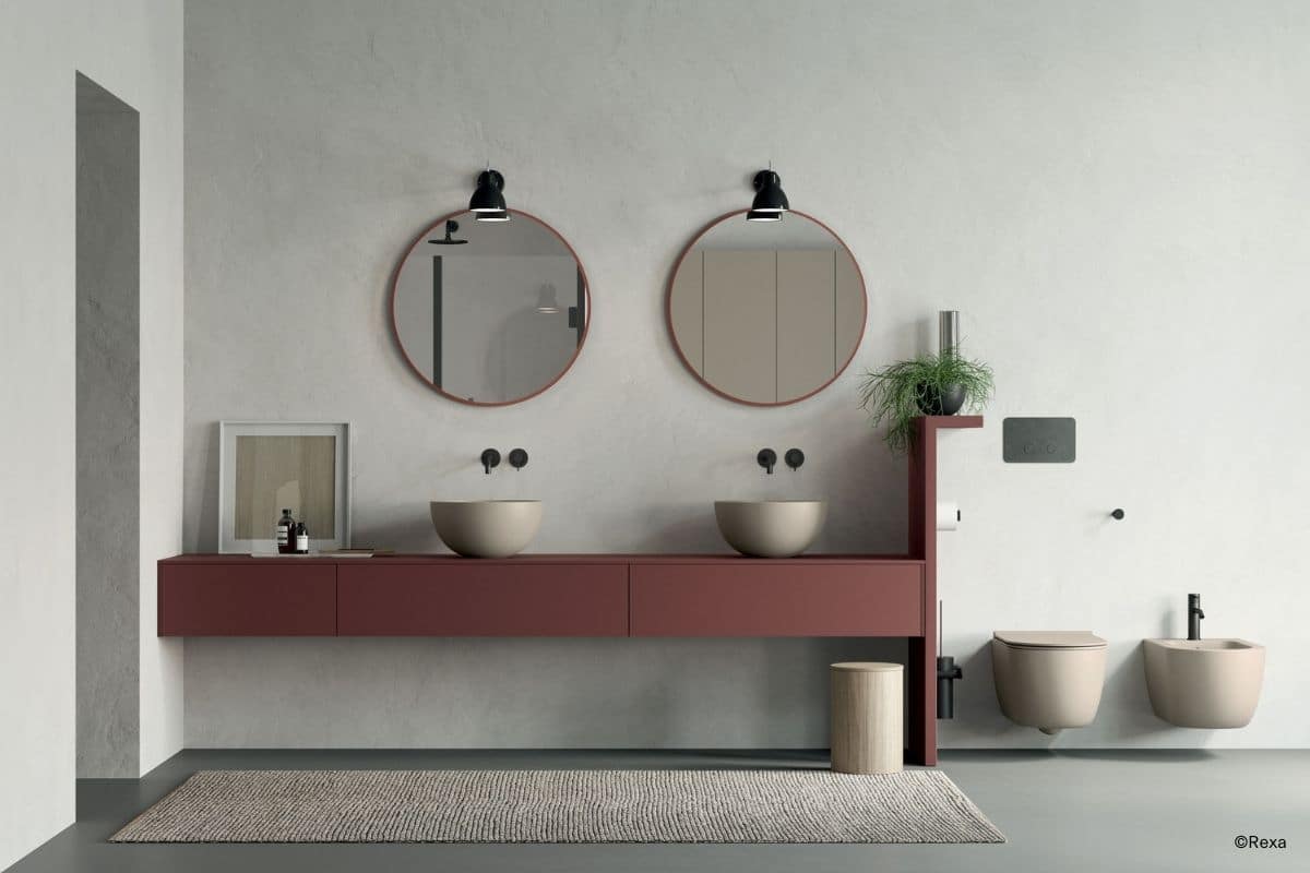 rexa-bol-roter-waschisch-mit-wc-abtrennung WC im Bad optisch trennen mit REXA Bol Waschtisch